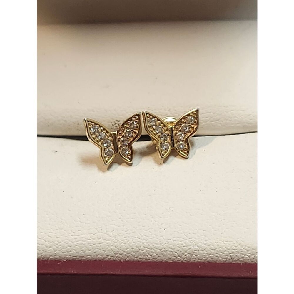 GoldβOver Sterling Butterfly Stud Earrings with Crystal Accents 925